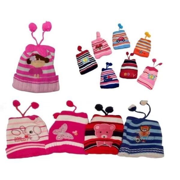 pacote 12 Touca Infantil Estampada Com Dois Pompom Forrada Modelos Variados Para Inverno Frio
